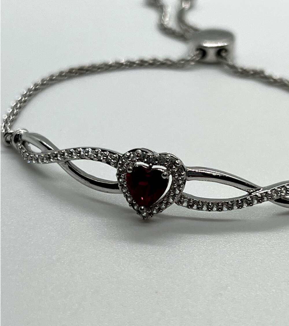 925 Sterling Silver Spinel & CZ Heart Bracelet